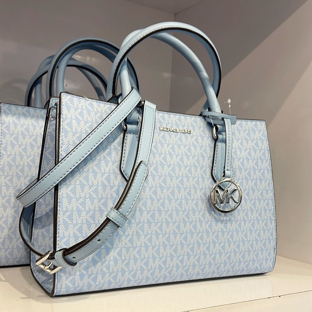 MICHAEL KORS Sheila Medium Logo CZ Satchel Crossbody Bag 
Light Sky
NWT - Picture 2 of 16